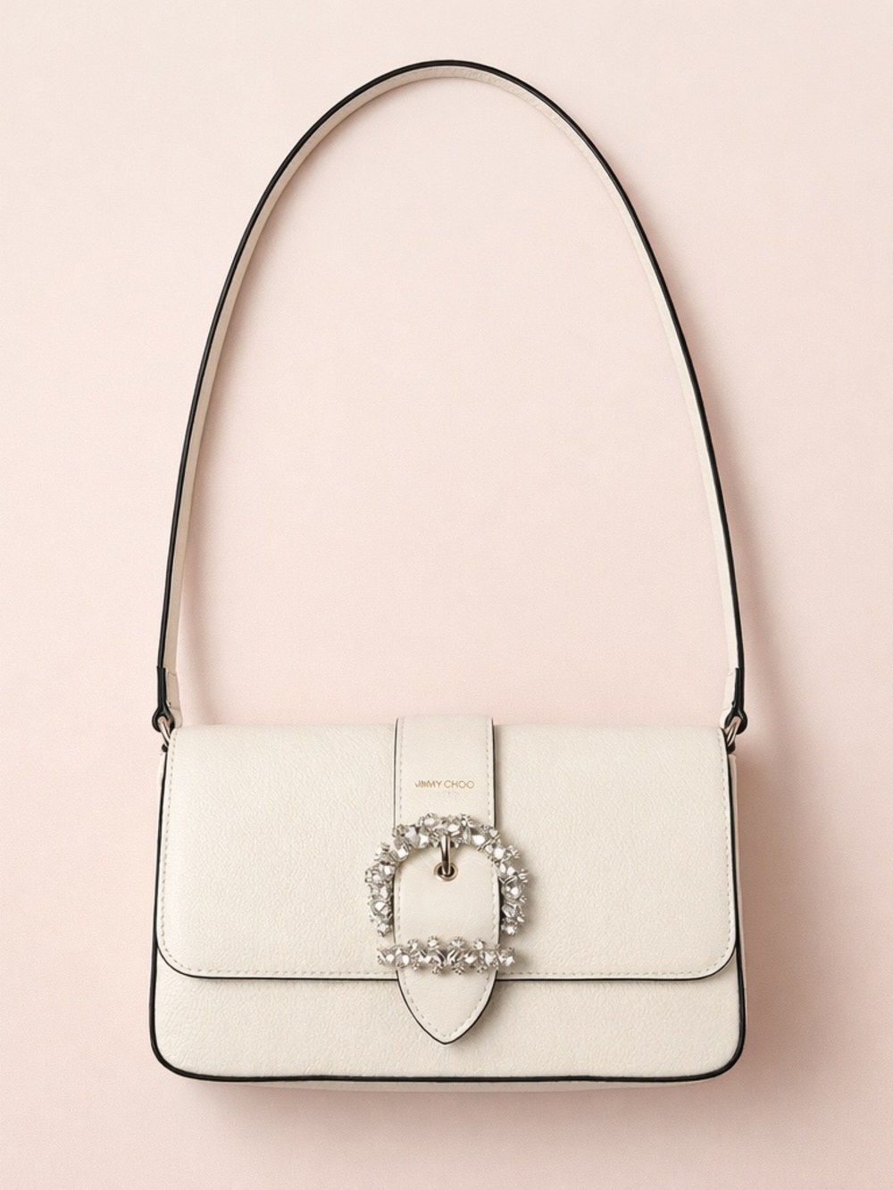 NWT Jimmy Choo White Milk Cheri Shoulder Bag with Crystal Buckle
